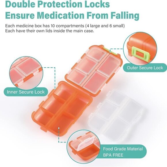 Travel Pill Organizer w Labels & 1 Drawstring Pouch (PEACH) / BRAND NEW SEALED. - Picture 5 of 8